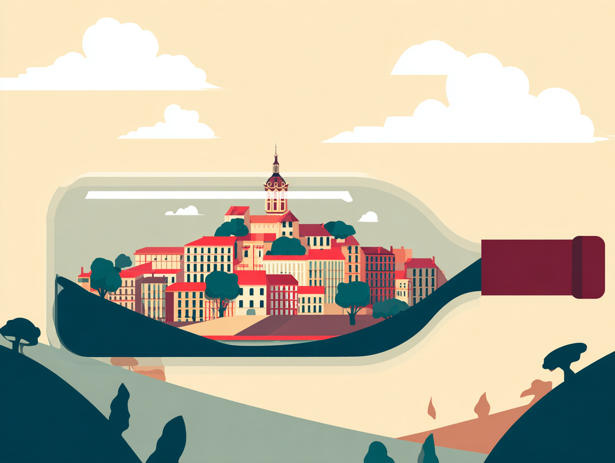 lyon french city landscape floating inside a wine bottle